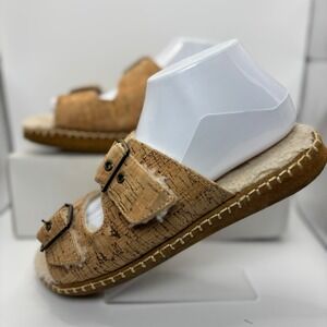 Acorn Women's Faux‎ Fur Cork Buckle Slide Slippers Beige Comfort Size 8-9